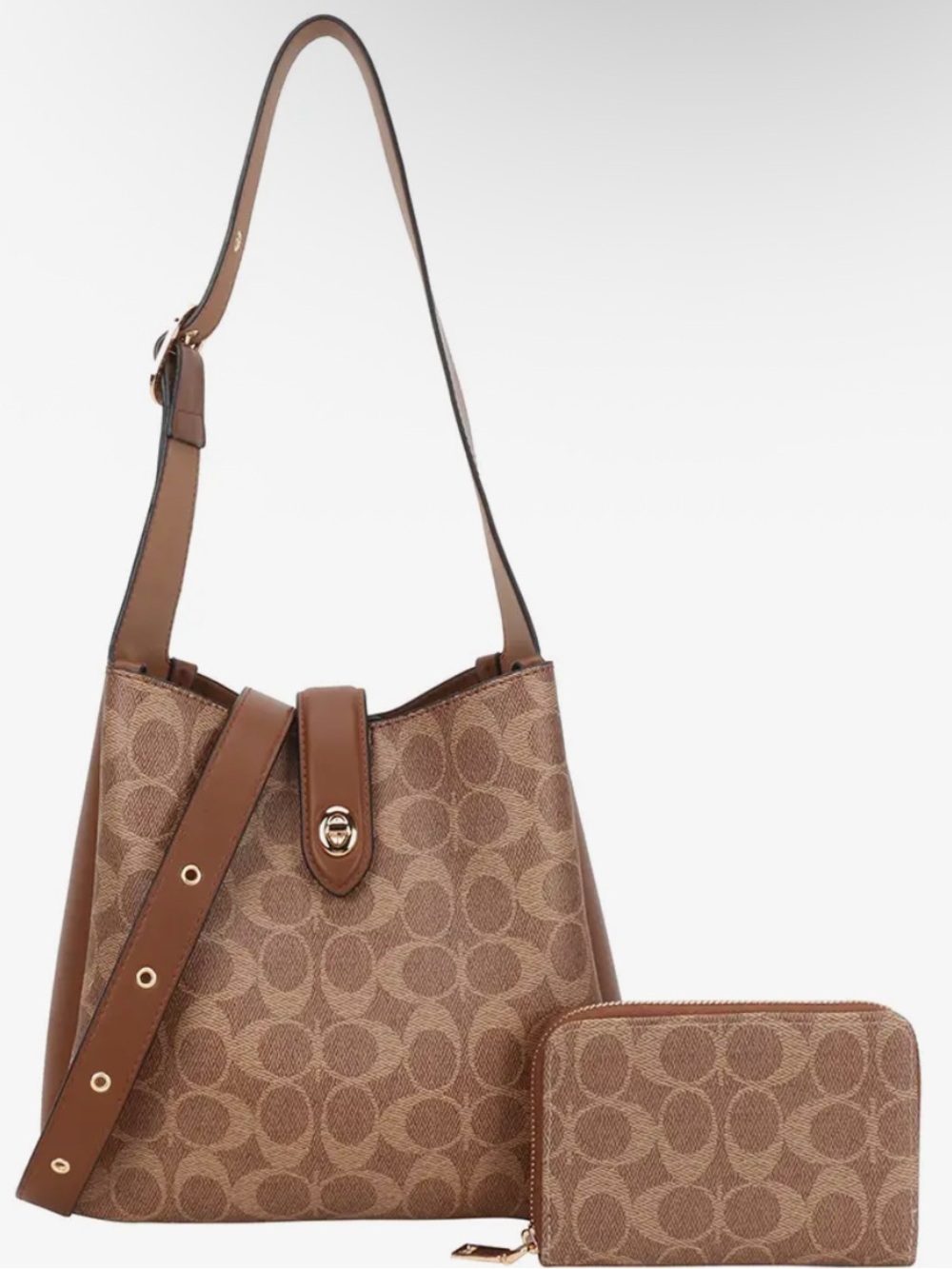 2 IN 1 Oval Print Shoulder Hobo Bag With Wallet Set